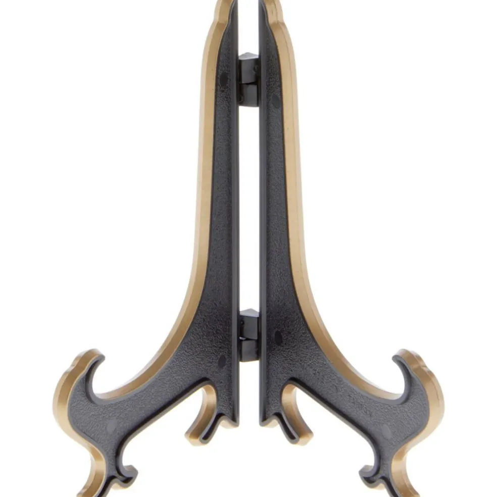 Bard's Hinged Black and Gold Plastic Plate Stand, 5" H x 4" W x 3.5" D (For 5" - 7.5" Plates)