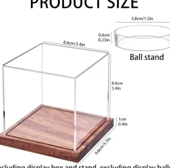 Baseball Display Case, No Assembly Required Clear Cube Tennis Ball Holder with Solid Wooden Base, Autograph Baseball Stand Box for Single Ball (1 Pack)