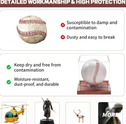 Baseball Display Case, No Assembly Required Clear Cube Tennis Ball Holder with Solid Wooden Base, Autograph Baseball Stand Box for Single Ball (1 Pack)
