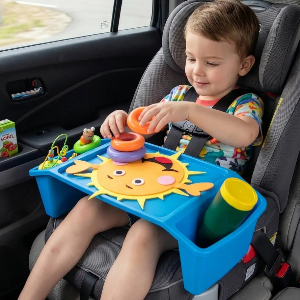 Basicwise Activity Desk Table with Built-In Cup Holder and Storage Compartments, Multipurpose Lap Tray for Home Learning, Art Activities, Snack Time, Reading, and Floor-Based Tasks with Raised-Leg Design