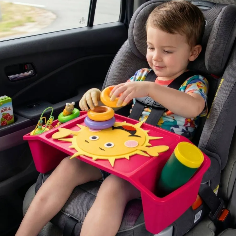 Basicwise Activity Desk Table with Built-In Cup Holder and Storage Compartments, Multipurpose Lap Tray for Home Learning, Art Activities, Snack Time, Reading, and Floor-Based Tasks with Raised-Leg Design
