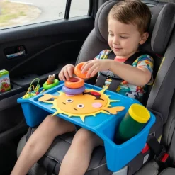 Basicwise Activity Desk Table with Built-In Cup Holder and Storage Compartments, Multipurpose Lap Tray for Home Learning, Art Activities, Snack Time, Reading, and Floor-Based Tasks with Raised-Leg Design