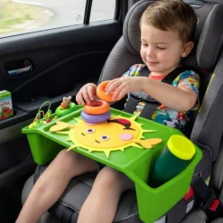 Basicwise Activity Desk Table with Built-In Cup Holder and Storage Compartments, Multipurpose Lap Tray for Home Learning, Art Activities, Snack Time, Reading, and Floor-Based Tasks with Raised-Leg Design