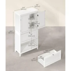 Bathroom Storage Cabinet Floor Standing 2 Drawer Organizer MDF Adjustable Shelf Anti Tip Unit for Towels Cosmetics