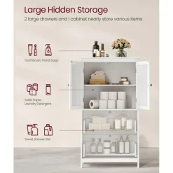 Bathroom Storage Cabinet Floor Standing 2 Drawer Organizer MDF Adjustable Shelf Anti Tip Unit for Towels Cosmetics