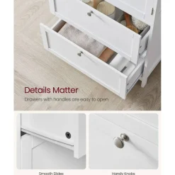 Bathroom Storage Cabinet Floor Standing 2 Drawer Organizer MDF Adjustable Shelf Anti Tip Unit for Towels Cosmetics