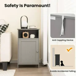 Bathroom Storage Cabinet, Freestanding Floor Cabinet with Adjustable Shelf, Open Cube and Hidden Door, MDF Organizer