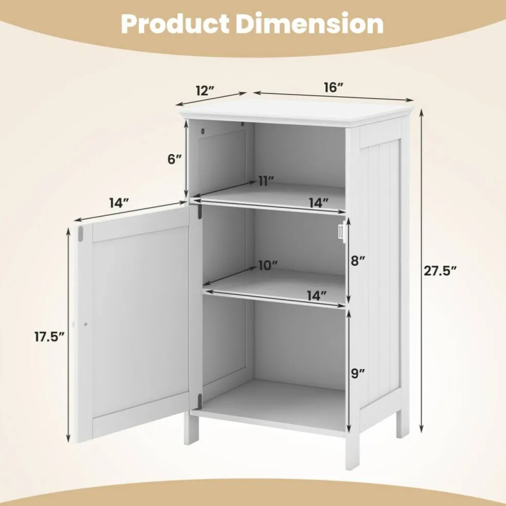 Bathroom Storage Cabinet, Freestanding Floor Cabinet with Adjustable Shelf, Open Cube and Hidden Door, MDF Organizer