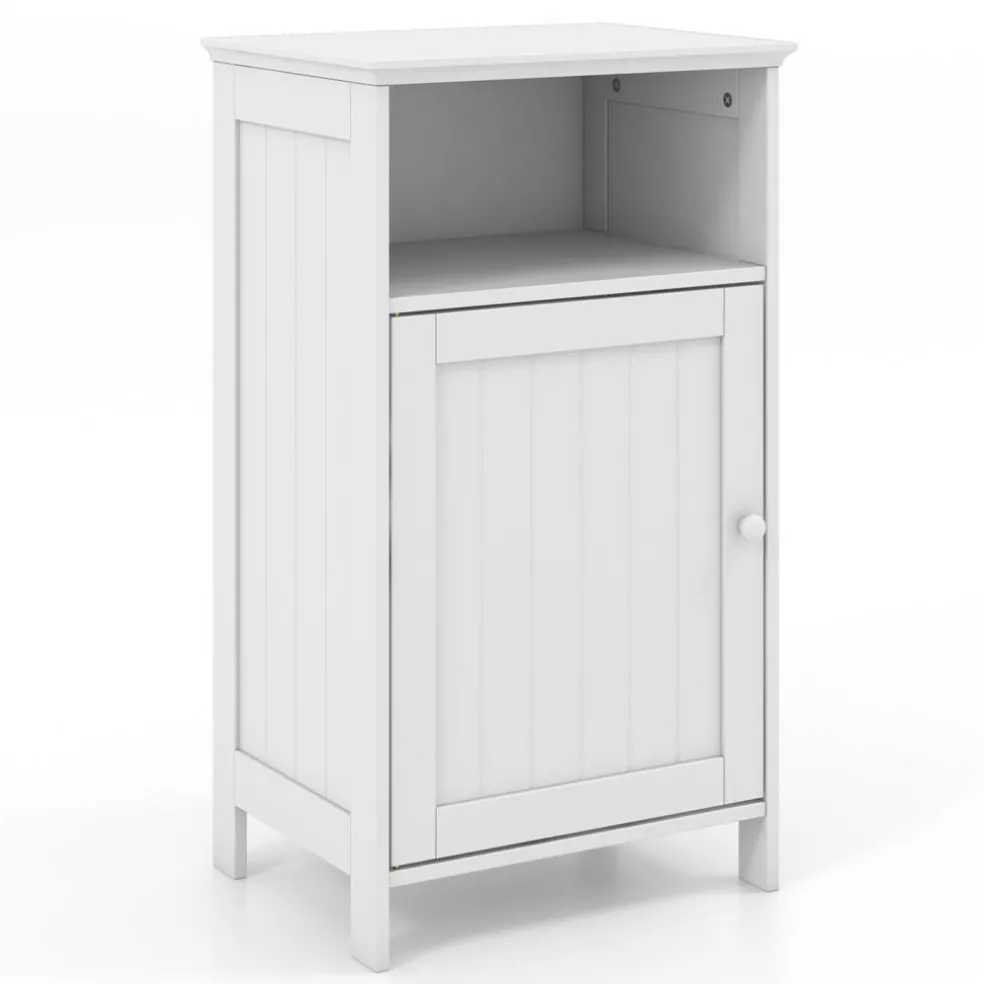 Bathroom Storage Cabinet, Freestanding Floor Cabinet with Adjustable Shelf, Open Cube and Hidden Door, MDF Organizer