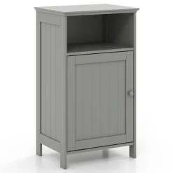 Bathroom Storage Cabinet, Freestanding Floor Cabinet with Adjustable Shelf, Open Cube and Hidden Door, MDF Organizer