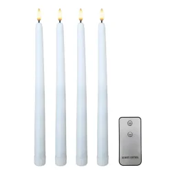 Battery-Operated 3D Wick Flame Taper Candles with Remote Control - Set of 4