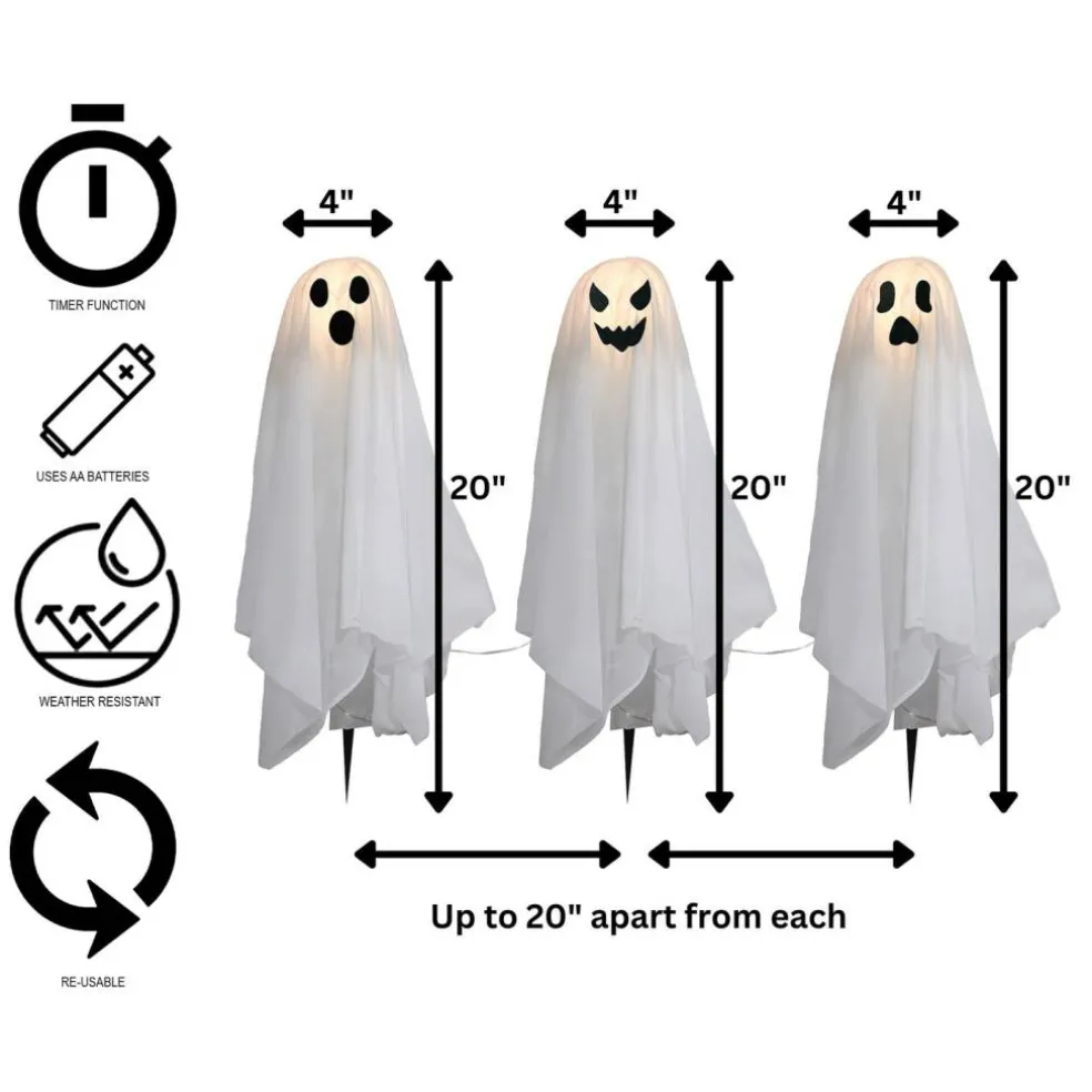 Battery-Operated Lighted Ghosts - Set of 3