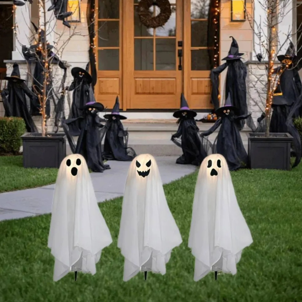 Battery-Operated Lighted Ghosts - Set of 3