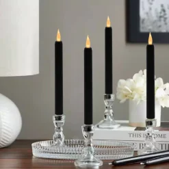 Battery-Operated Taper Candles, Black - Set of 4