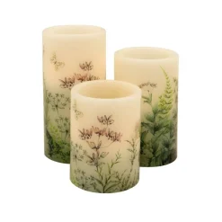 Battery-Operated Wax Candles with Floral Design - Set of 3