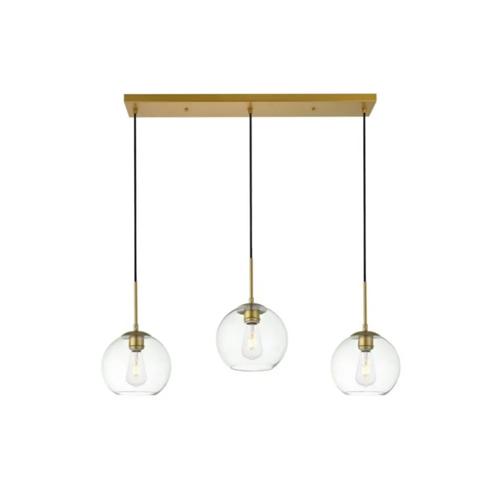 Baxter 3 Lights Brass Pendant With Clear Glass