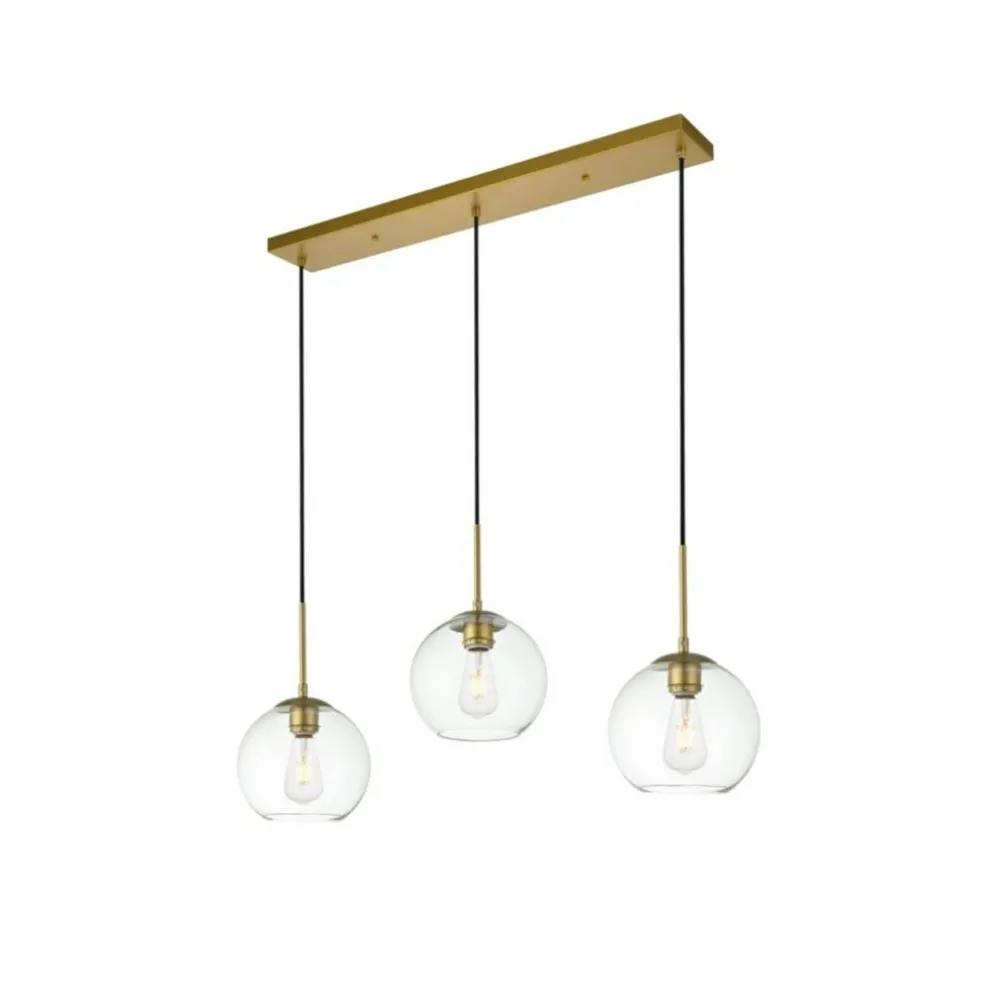Baxter 3 Lights Brass Pendant With Clear Glass