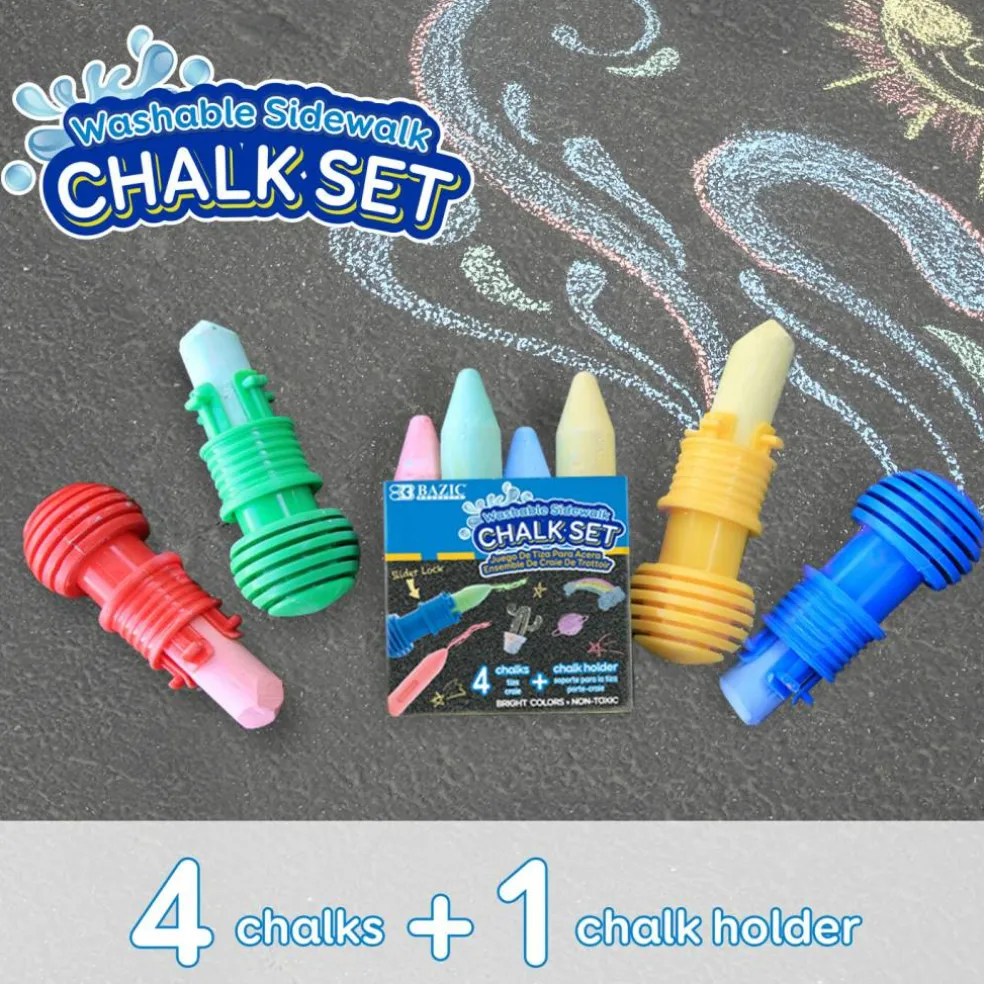 BAZIC Assorted Color Jumbo Sidewalk Chalk, With Holder