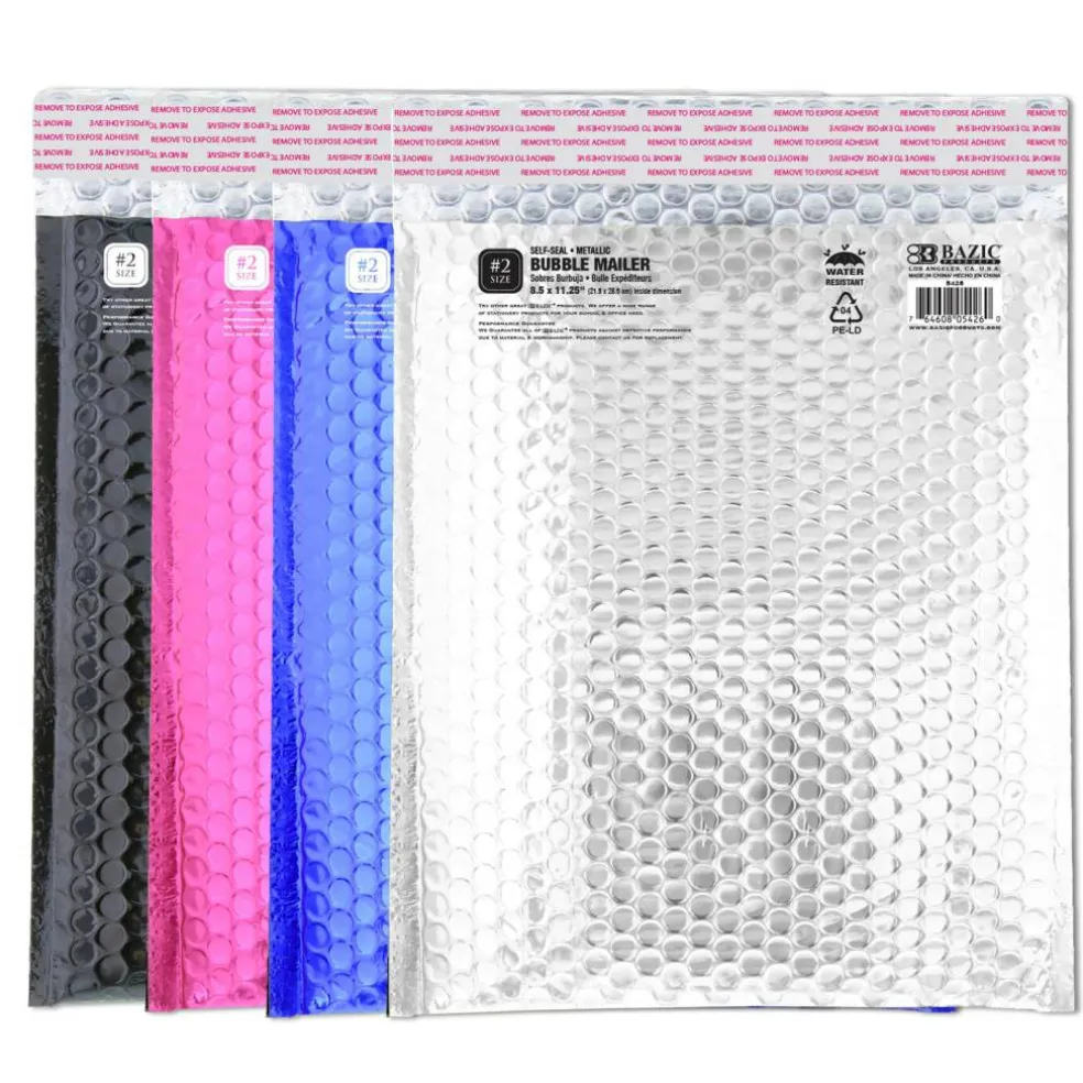 BAZIC #2 Assorted Color Metallic Bubble Mailers, 8.5 x 11.25 in, 4 Pack
