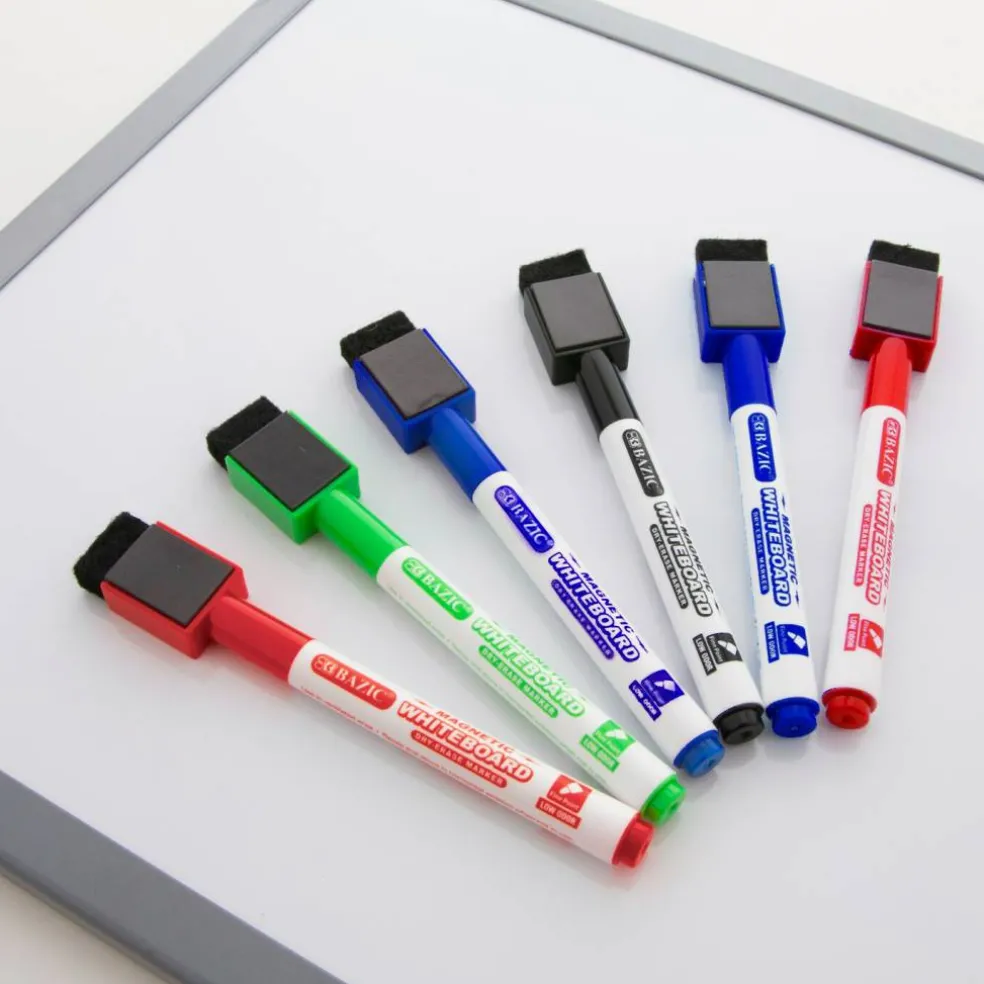 BAZIC Assorted Magnetic Dry Erase Markers, Fine Tip, 6 Count