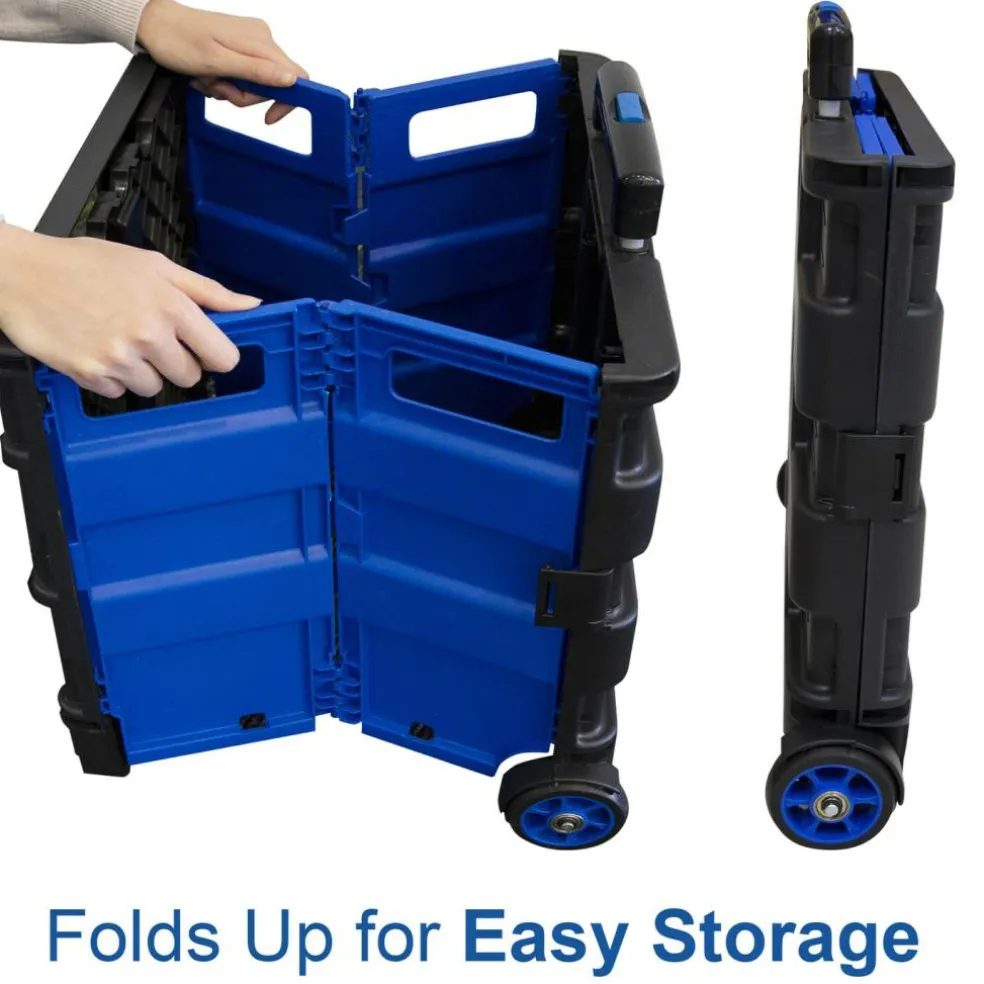 BAZIC Blue Folding Cart on Wheels with Lid, 16 x 18 x 15 in