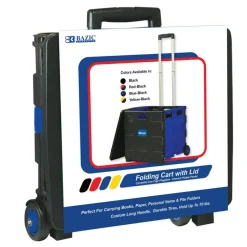 BAZIC Blue Folding Cart on Wheels with Lid, 16 x 18 x 15 in