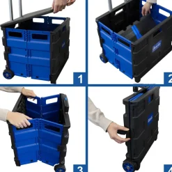 BAZIC Blue Folding Cart on Wheels with Lid, 16 x 18 x 15 in