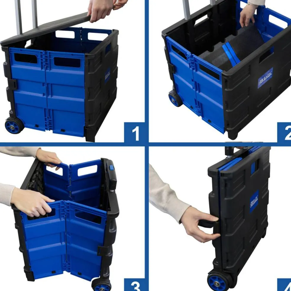 BAZIC Blue Folding Cart on Wheels with Lid, 16 x 18 x 15 in