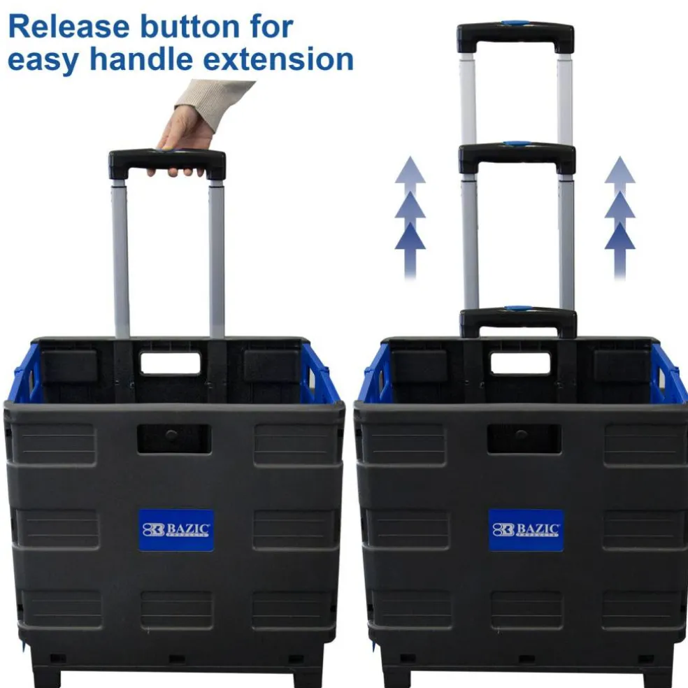 BAZIC Blue Folding Cart on Wheels with Lid, 16 x 18 x 15 in