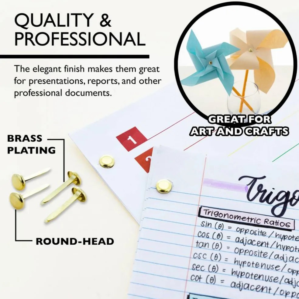 BAZIC Brass-Plated Paper Fasteners, 1 in, 100 Count