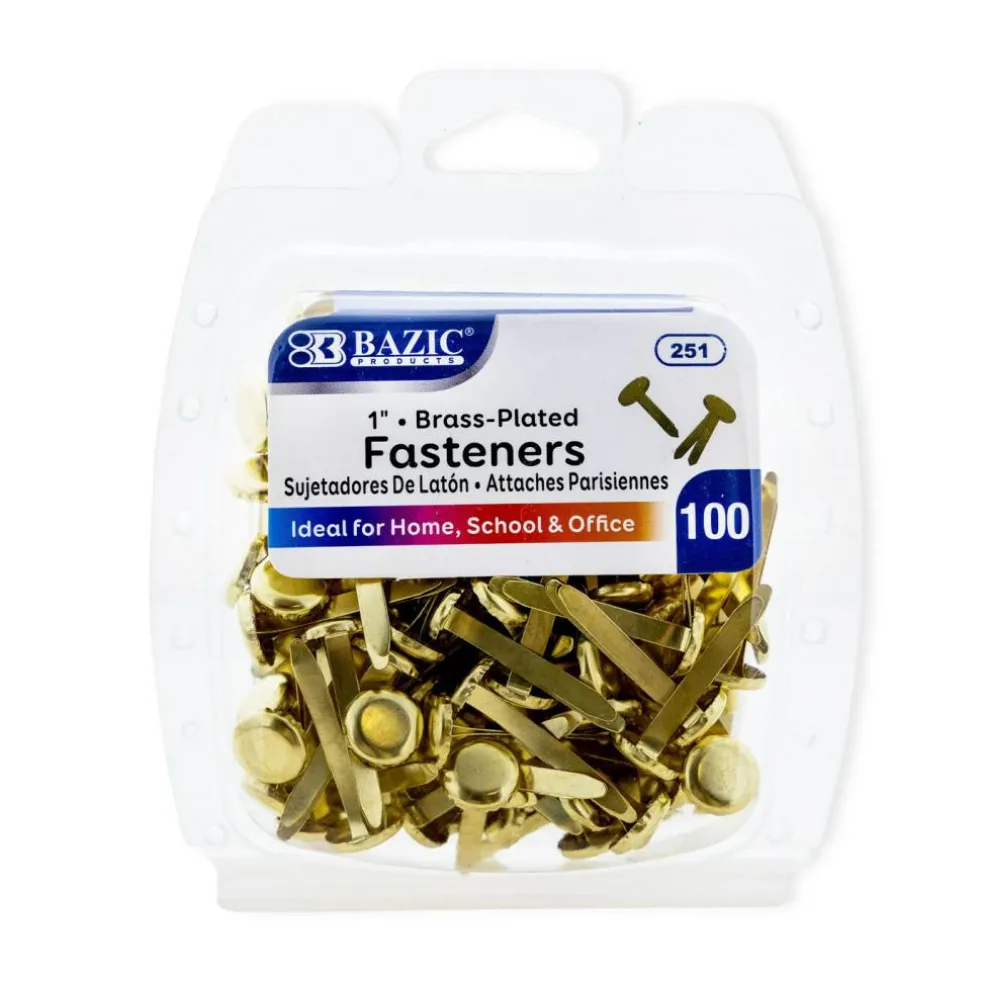 BAZIC Brass-Plated Paper Fasteners, 1 in, 100 Count