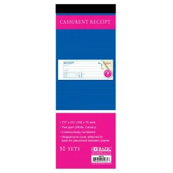 BAZIC Cash/Rent Receipt Book, 50 Sets, 7.5