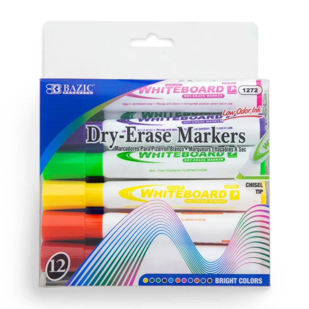 BAZIC Chisel Tip Bright Color Dry-Erase Markers (12/Pack)