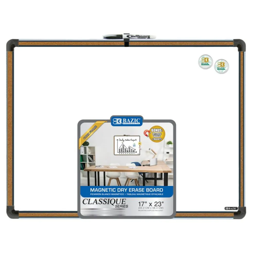 BAZIC CLASSIQUE Cork Framed Magnetic Dry Erase Board 17" X 23"
