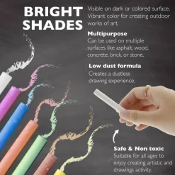 BAZIC 12 Color and 12 White Chalk, With Eraser, 24 Sticks, Non-Toxic Chalk, for Sidewalk Art, Chalkboards, Kids Outdoor Play
