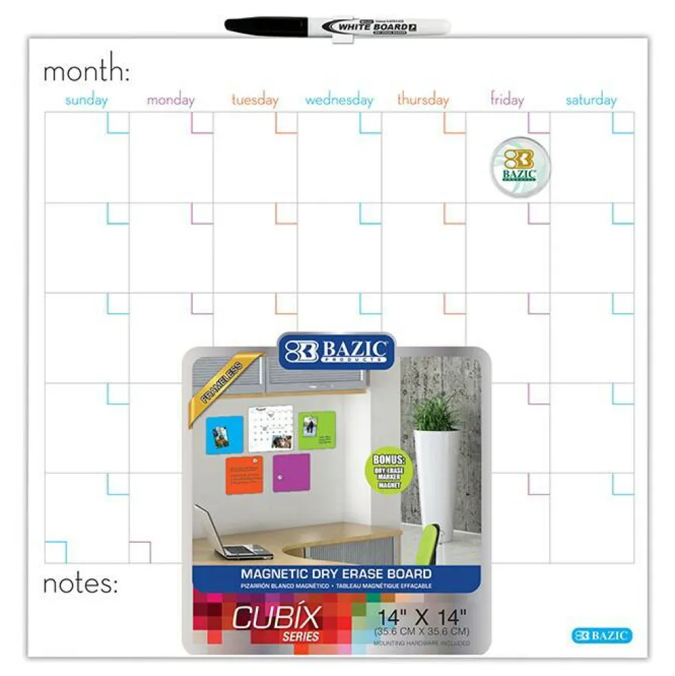 BAZIC CUBIX Magnetic Dry Erase Calendar Tile, 14 x 14 in, Board Build