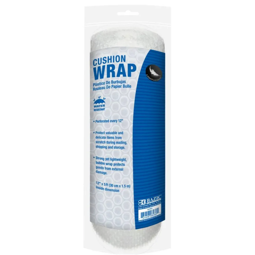 BAZIC Cushion Bubble Wrap Roll, 12 in x 5 ft, for Shipping Moving Packaging