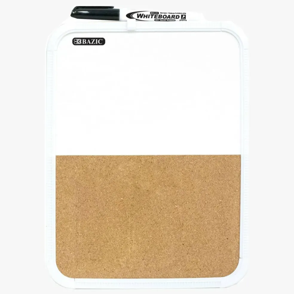 BAZIC Dry Erase and Cork Combo Board, 8.5 x 11 in, with Marker