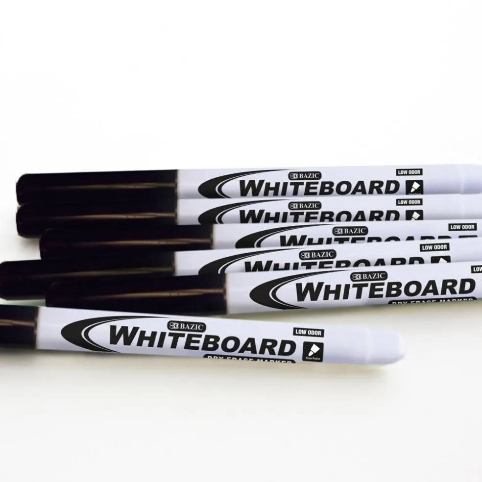 BAZIC Dry-Erase Markers, Fine Point, Black, 4 Count, 24-Pack