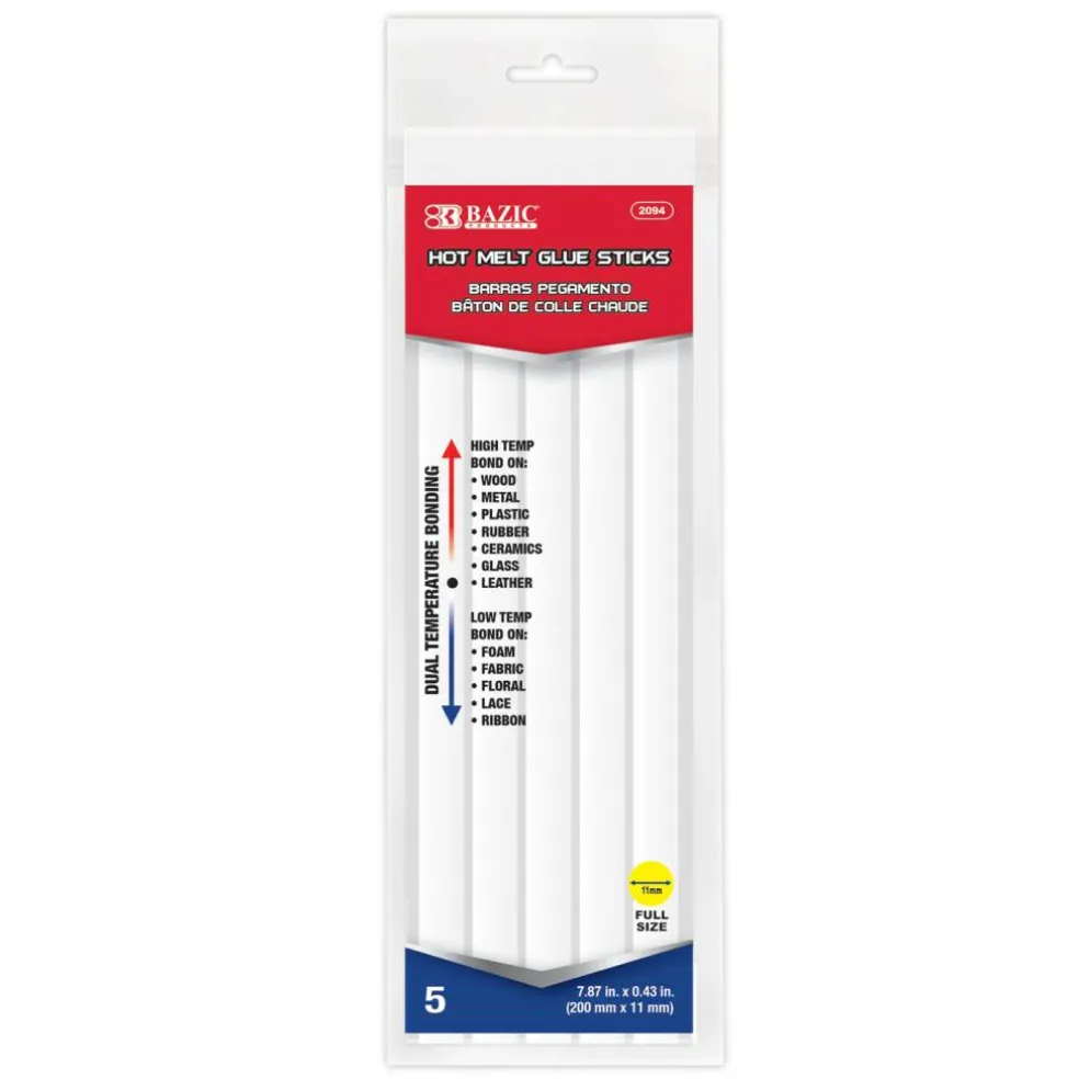 BAZIC Dual Temp Full Size Hot Glue Sticks, 7.87 in x 0.43 in, 5 Count