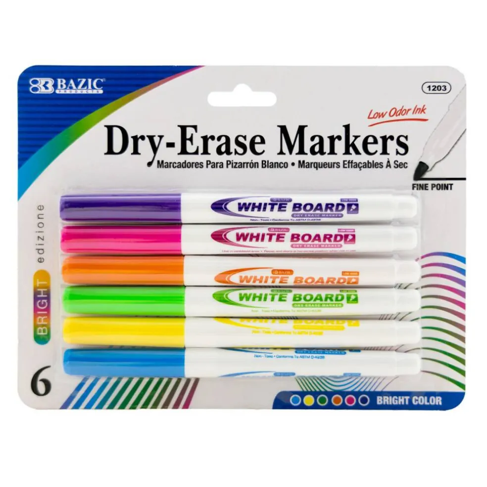 BAZIC Fine Tip Bright Color Dry-Erase Marker (6/Pack)