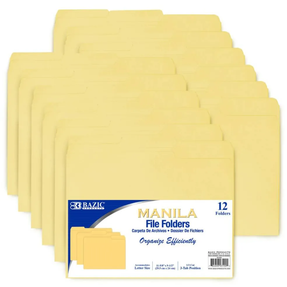 BAZIC Letter Manila File Folders, 1/3-Cut, 12 Count