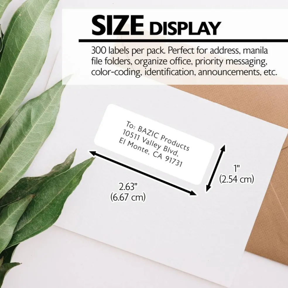 BAZIC Mailing Labels, White, 2-5/8" x 1", 300 Count