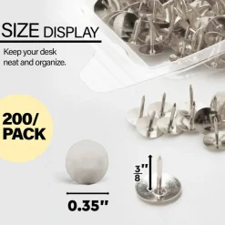BAZIC Nickel (Silver) Thumb Tacks, 200 Count, for Cork Boards Bulletin