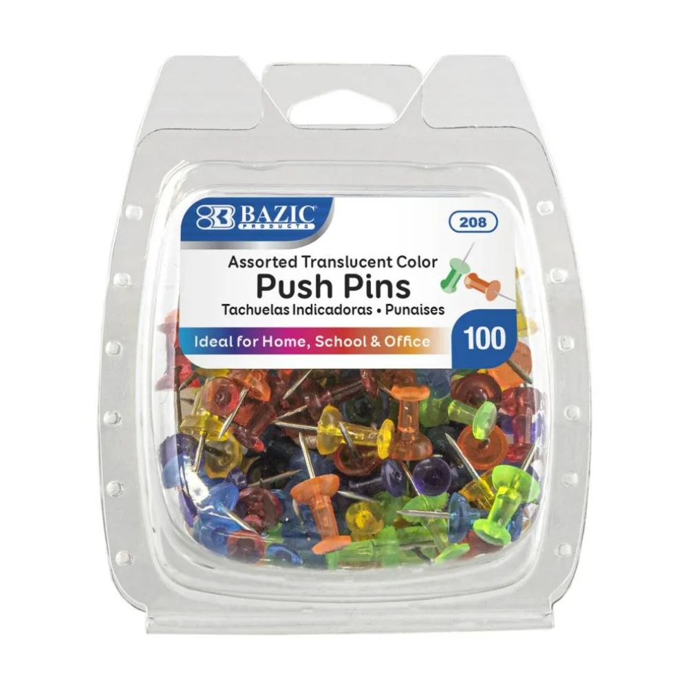 BAZIC Push Pins Assorted Transparent Color (100/Pack)