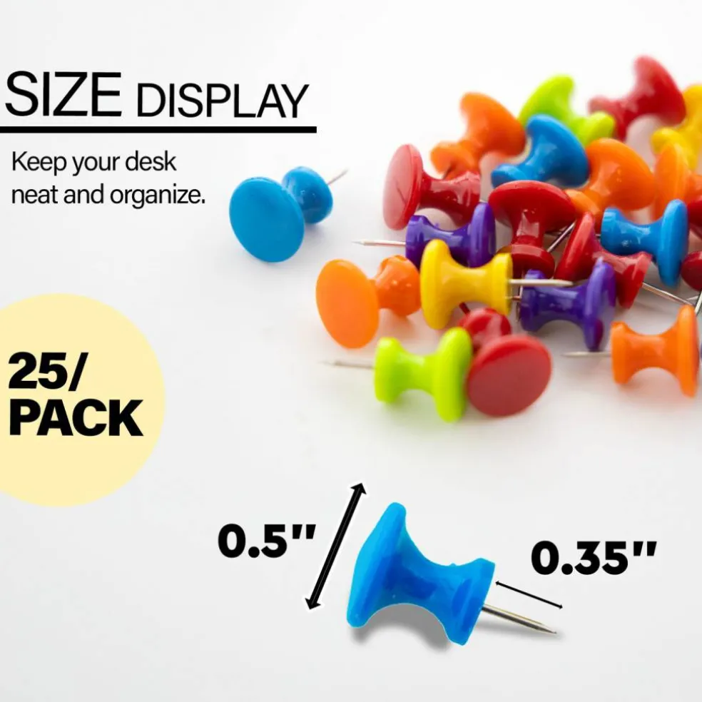 BAZIC Push Pins Jumbo Assorted Color (25/Pack)