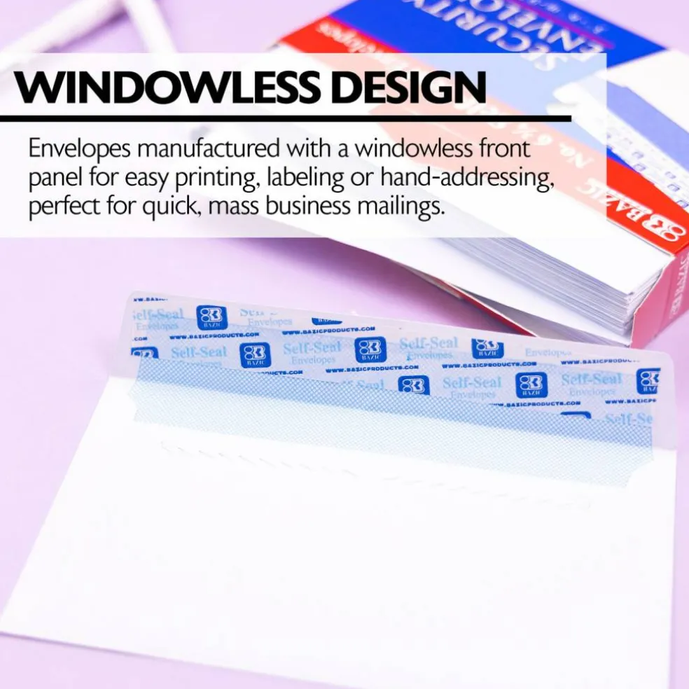 BAZIC #6 3/4 Security White Envelopes, Self-Seal, 55 Count