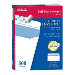 BAZIC #10 Security White Envelopes, Self-Seal, 500 Count