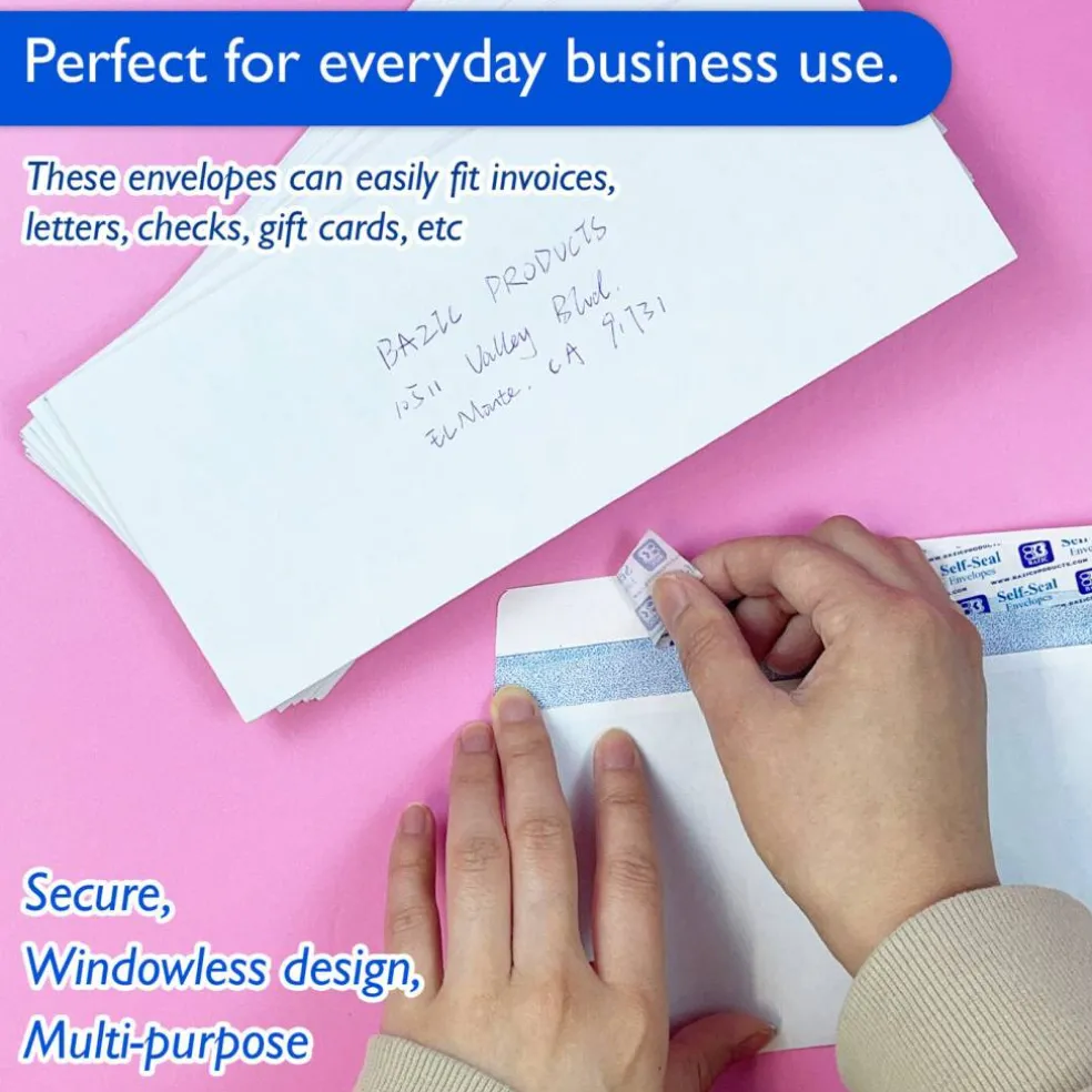 BAZIC #10 Security White Envelopes, Self-Seal, 500 Count