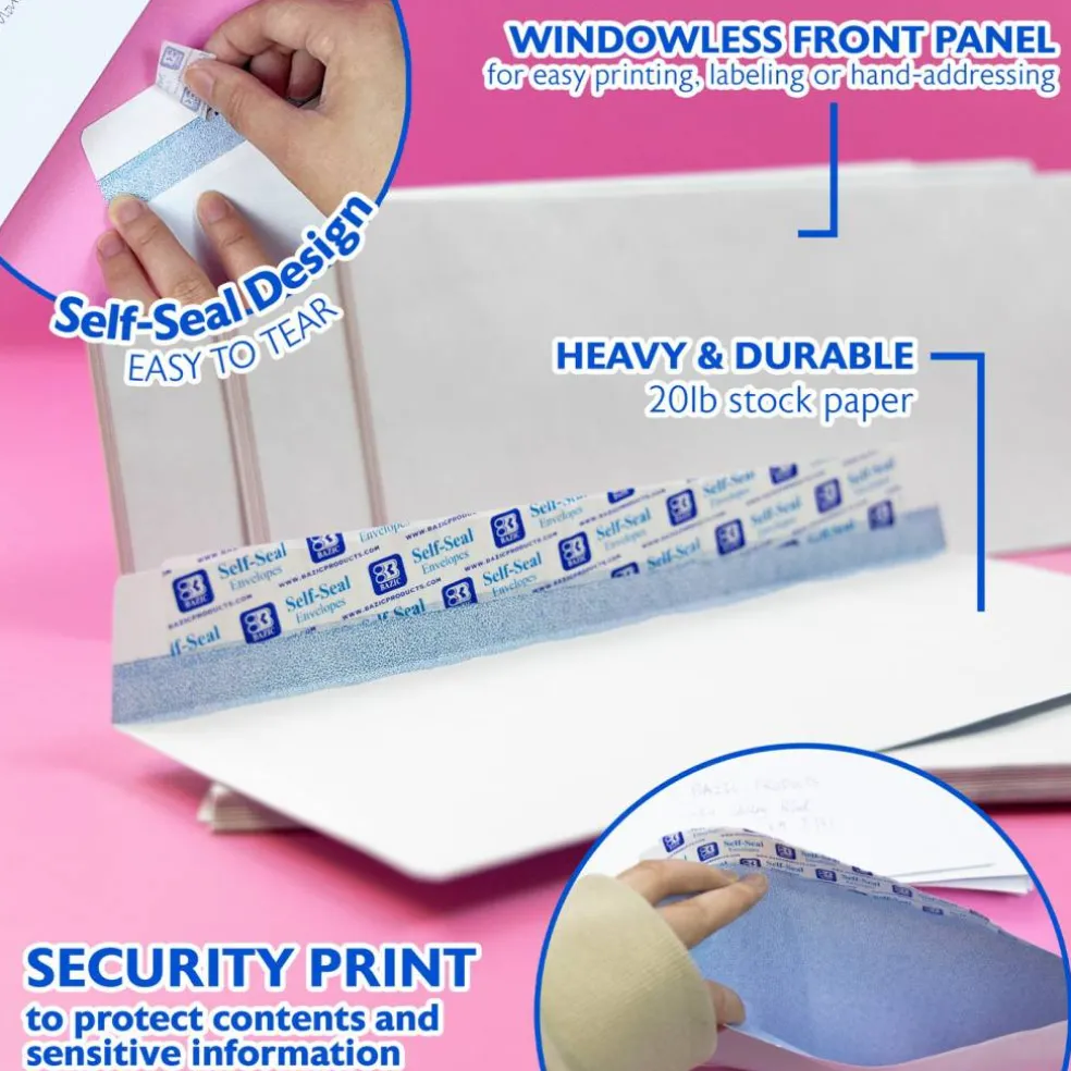 BAZIC #10 Security White Envelopes, Self-Seal, 500 Count